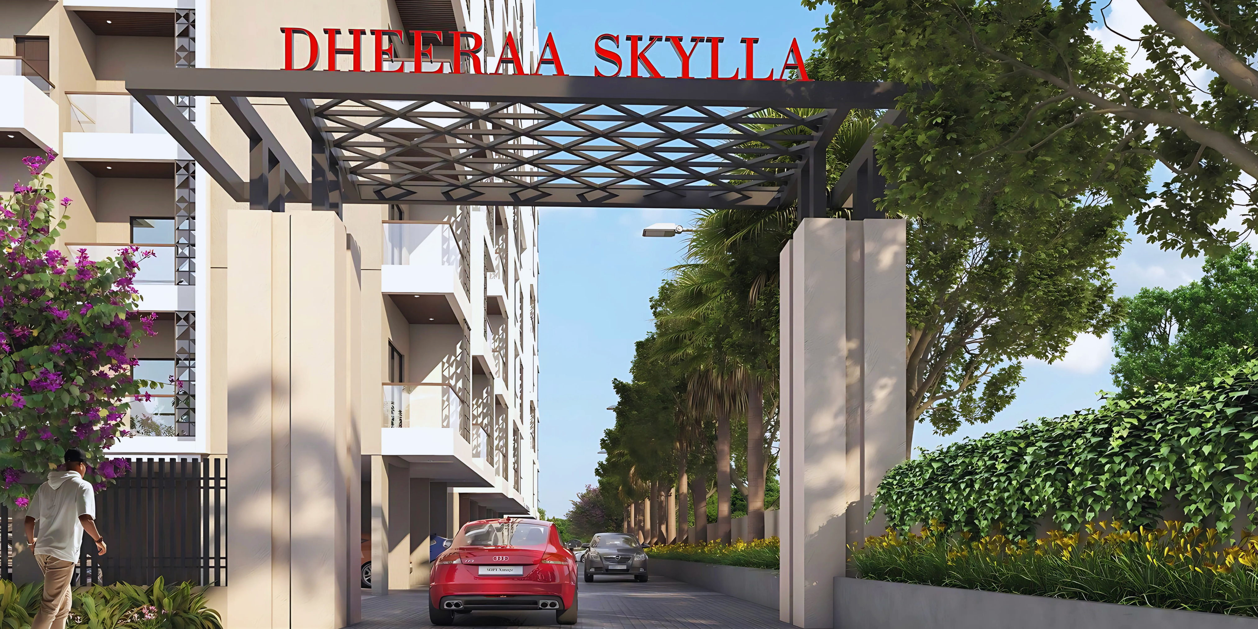 Modern 3 BHK flats in Bilaspur at Dheeraa Skylla with contemporary architecture and lush green surroundings.